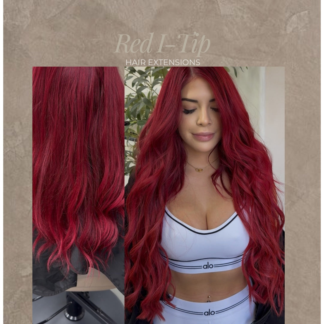 26” Red I Tip Hair Extensions - 200 grams